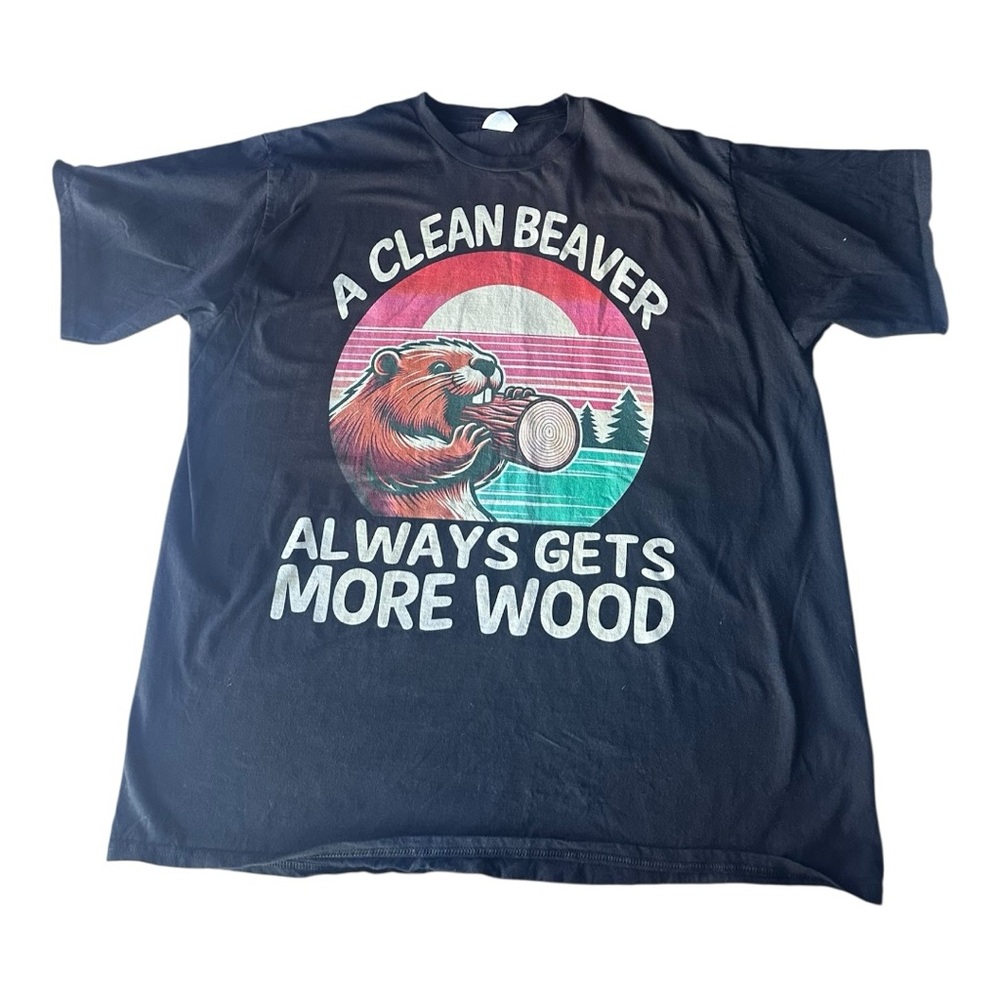 Funny Graphic Black T-Shirt‎ with Beaver Design XXL